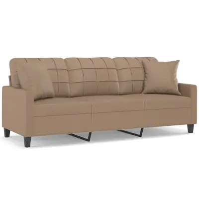 kavč - Sofa - Kanape trosed z okrasnimi blazinami kapučino 180 cm umetno usnje
