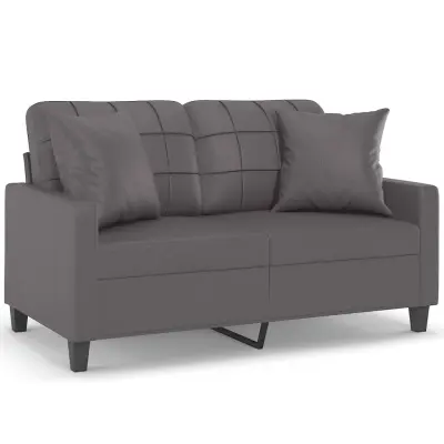 kavč - Sofa - Kanape dvosed z okrasnimi blazinami siv 120 cm umetno usnje