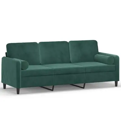 kavč - Sofa - Kanape trosed z okrasnimi blazinami temno zelen 180 cm žamet