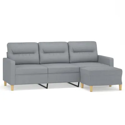 kavč - Sofa - Kanape trosed s stolčkom za noge svetlo siv 180 cm blago