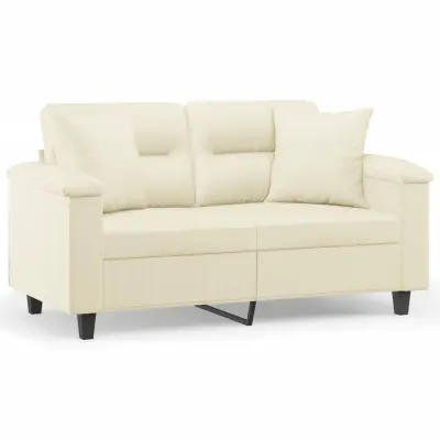 kavč - Sofa - Kanape dvosed z okrasnimi blazinami krem 120 cm umetno usnje