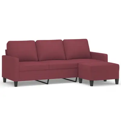 kavč - Sofa - Kanape trosed s stolčkom za noge vinsko rdeč 180 cm blago