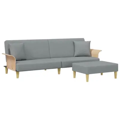 kavč - Sofa - Kanape dvosed z blazinami in stolčkom za noge svetlo siv žamet