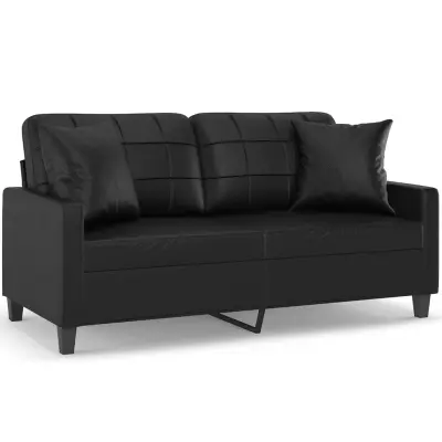 kavč - Sofa - Kanape dvosed z okrasnimi blazinami črn 140 cm umetno usnje