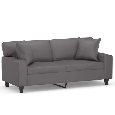 kavč - Sofa - Kanape dvosed z okrasnimi blazinami siv 140 cm umetno usnje