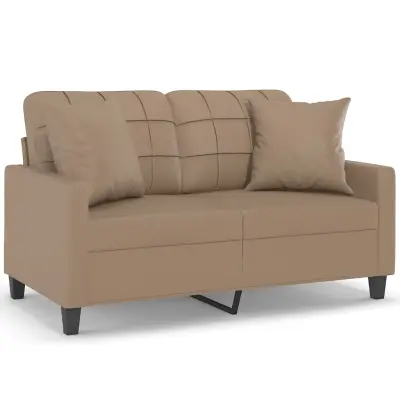kavč - Sofa - Kanape dvosed z okrasnimi blazinami kapučino 120 cm umetno usnje