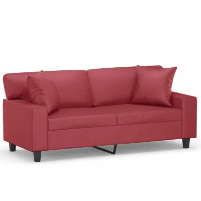 kavč - Sofa - Kanape dvosed z okrasnimi blazinami vinsko rdeč 140 cm um. usnje