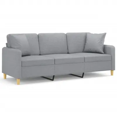 kavč - Sofa - Kanape trosed z blazinami svetlo siv 180 cm blago