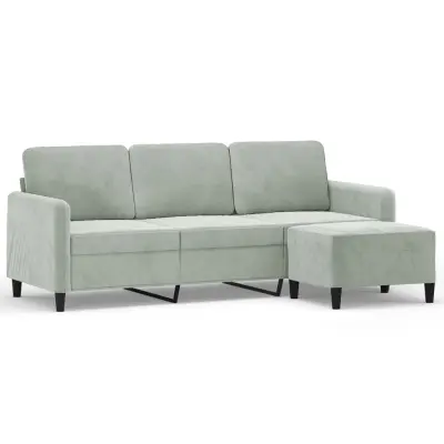 kavč - Sofa - Kanape s stolčkom za noge svetlo siv 180 cm žamet