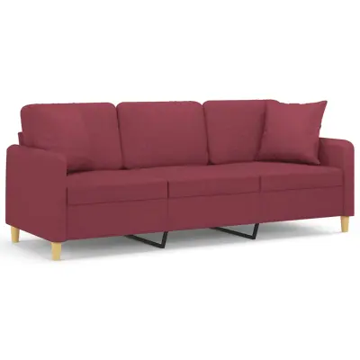 kavč - Sofa - Kanape trosed z okrasnimi blazinami vinsko rdeč 180 cm blago