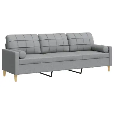 kavč - Sofa - Kanape trosed z okrasnimi blazinami svetlo siv 210 cm blago