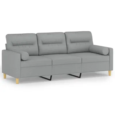 kavč - Sofa - Kanape trosed z blazinami svetlo siv 180 cm blago