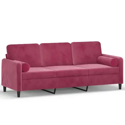 kavč - Sofa - Kanape trosed z okrasnimi blazinami vinsko rdeč 180 cm žamet