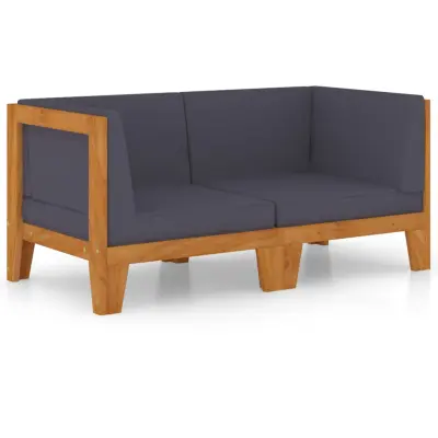 kavč - Sofa - Kanape dvosed s temno sivimi blazinami trden akacijev les