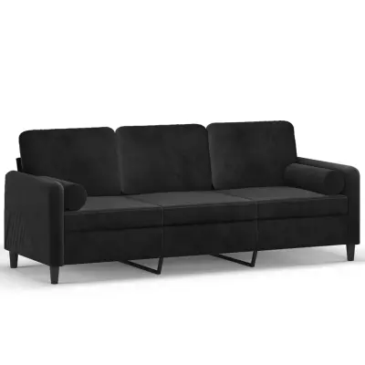 kavč - Sofa - Kanape trosed z okrasnimi blazinami črn 180 cm žamet