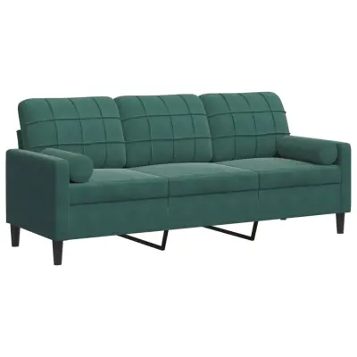 kavč - Sofa - Kanape trosed z okrasnimi blazinami temno zelen 180 cm žamet
