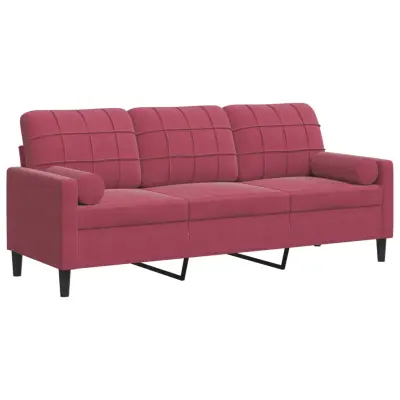 kavč - Sofa - Kanape trosed z okrasnimi blazinami vinsko rdeč 180 cm žamet