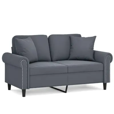 kavč - Sofa - Kanape dvosed z okrasnimi blazinami temno siv 120 cm žamet