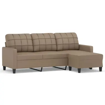kavč - Sofa - Kanape trosed s stolčkom za noge kapučino 180 cm umetno usnje