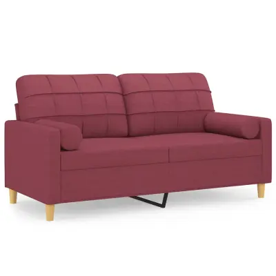 kavč - Sofa - Kanape dvosed z blazinami vinsko rdeč 140 cm blago