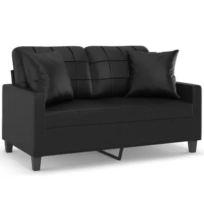 kavč - Sofa - Kanape dvosed z okrasnimi blazinami črn 120 cm umetno usnje