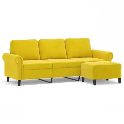 kavč - Sofa - Kanape trosed s stolčkom za noge rumen 180 cm žamet