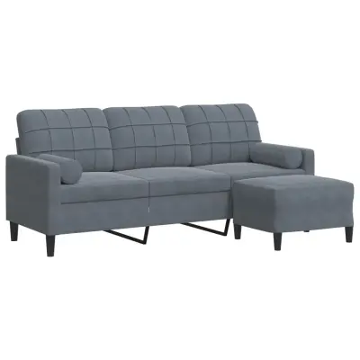 kavč - Sofa - Kanape s stolčkom za noge temno siv 180 cm žamet