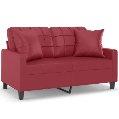 kavč - Sofa - Kanape dvosed z okrasnimi blazinami vinsko rdeč 120 cm um. usnje