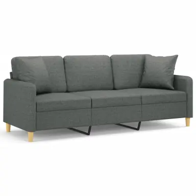 kavč - Sofa - Kanape trosed z blazinami temno siv 180 cm blago