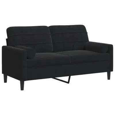 kavč - Sofa - Kanape dvosed z okrasnimi blazinami črn 140 cm žamet