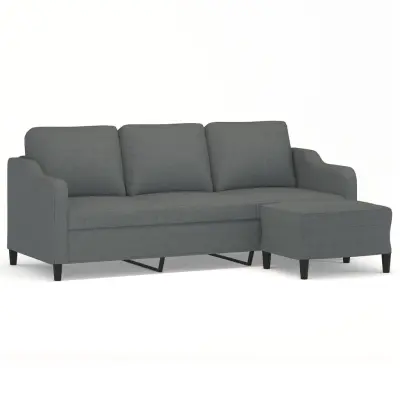 kavč - Sofa - Kanape trosed s stolčkom za noge temno siv 180 cm blago