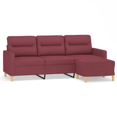 kavč - Sofa - Kanape trosed s stolčkom za noge vinsko rdeč 180 cm blago