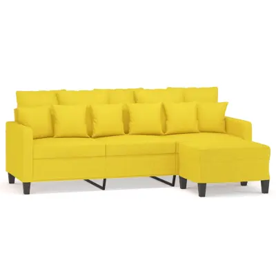kavč - Sofa - Kanape trosed s stolčkom za noge rumen 180 cm blago
