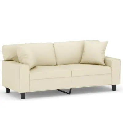 kavč - Sofa - Kanape dvosed z okrasnimi blazinami krem 140 cm umetno usnje
