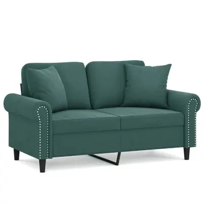 kavč - Sofa - Kanape dvosed z okrasnimi blazinami temno zelen 120 cm žamet