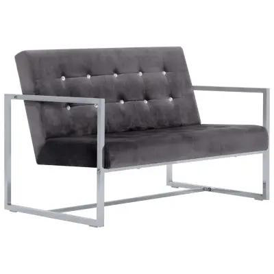 kavč - Sofa - Kanape dvosed z naslonjali za roke temno siv krom in žamet