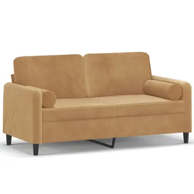 kavč - Sofa - Kanape dvosed z okrasnimi blazinami rjav 140 cm žamet