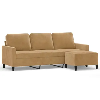 kavč - Sofa - Kanape trosed s stolčkom za noge rjav 180 cm žamet