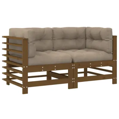 Kotni kavč - Sofa - Kanape z blazinami 2 kosa medeno rjav trdna borovina