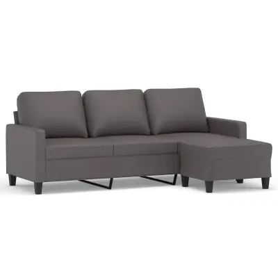 kavč - Sofa - Kanape trosed s stolčkom za noge siv 180 cm umetno usnje