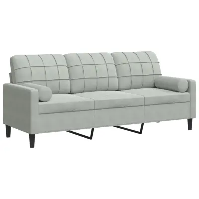 kavč - Sofa - Kanape trosed z okrasnimi blazinami svetlo siv 180 cm žamet