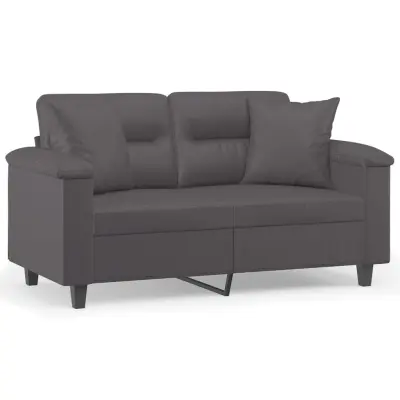 kavč - Sofa - Kanape dvosed z okrasnimi blazinami siv 120 cm umetno usnje
