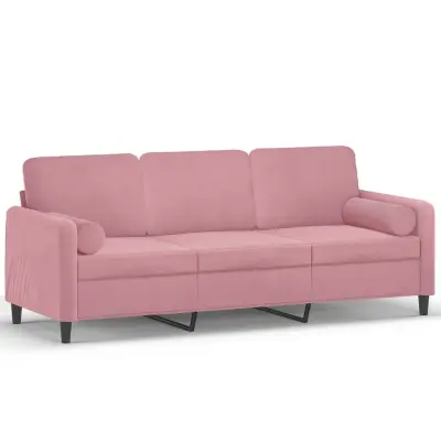 kavč - Sofa - Kanape trosed z okrasnimi blazinami roza 180 cm žamet