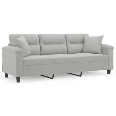 kavč - Sofa - Kanape z blazinami svetlo siv 180 cm tkanina iz mikrovlaken