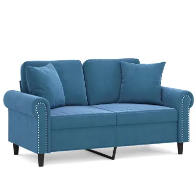kavč - Sofa - Kanape dvosed z okrasnimi blazinami moder 120 cm žamet