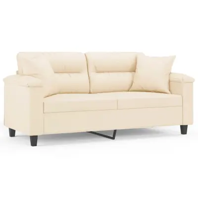 kavč - Sofa - Kanape dvosed z blazinami bež 140 cm tkanina iz mikrovlaken