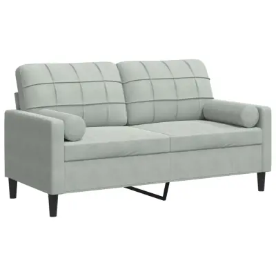 kavč - Sofa - Kanape dvosed z okrasnimi blazinami svetlo siv 140 cm žamet