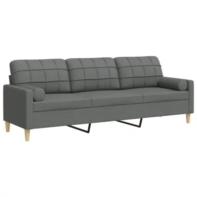 kavč - Sofa - Kanape trosed z blazinami temno siv 210 cm blago