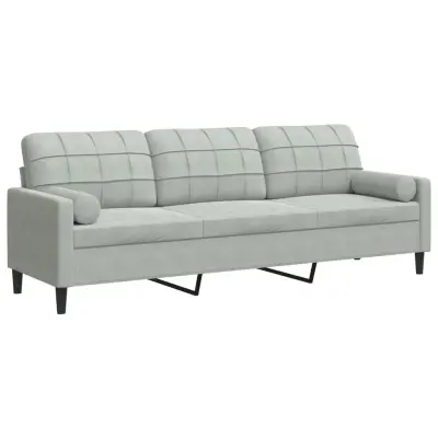 kavč - Sofa - Kanape trosed z okrasnimi blazinami svetlo siv 210 cm žamet