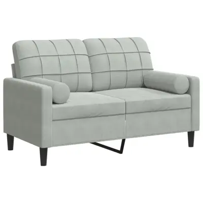 kavč - Sofa - Kanape dvosed z okrasnimi blazinami svetlo siv 120 cm žamet